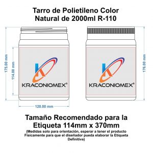 Aquí se muestran las medidas del envase, así como la recomendación para la etiqueta
